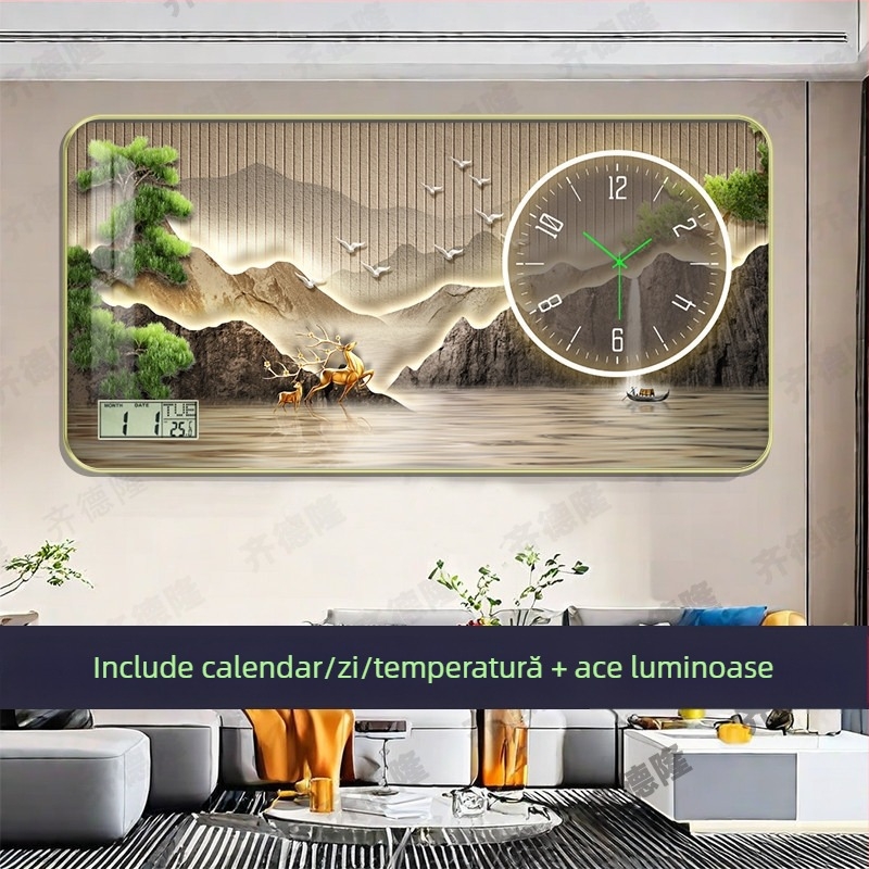 Ceas de perete luminat cu calendar perpetuu, pentru living și birou, fără găuri, silențios, decor de perete