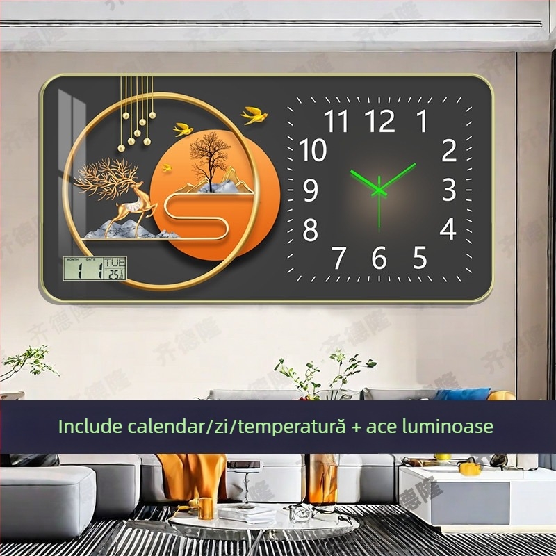 Ceas de perete luminat cu calendar perpetuu, pentru living și birou, fără găuri, silențios, decor de perete