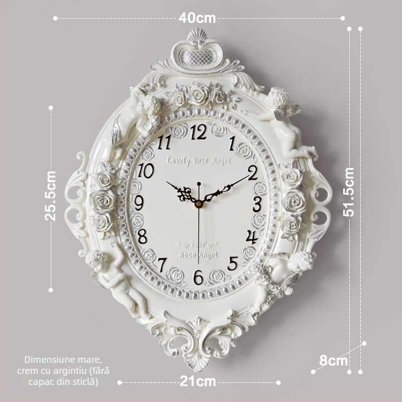 Ceas de perete, design romb, mișcare sweep a secundelor, alimentare cu baterie, construcție din rășină