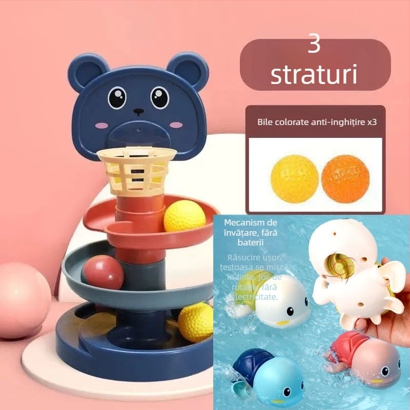 Jucărie educativă cu turn de mingi pe traseu pentru copii 3–6 ani, din plastic; dezvoltă abilități motorii, coordonare mână-ochi și vedere.