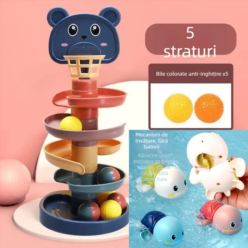 Jucărie educativă cu turn de mingi pe traseu pentru copii 3–6 ani, din plastic; dezvoltă abilități motorii, coordonare mână-ochi și vedere.