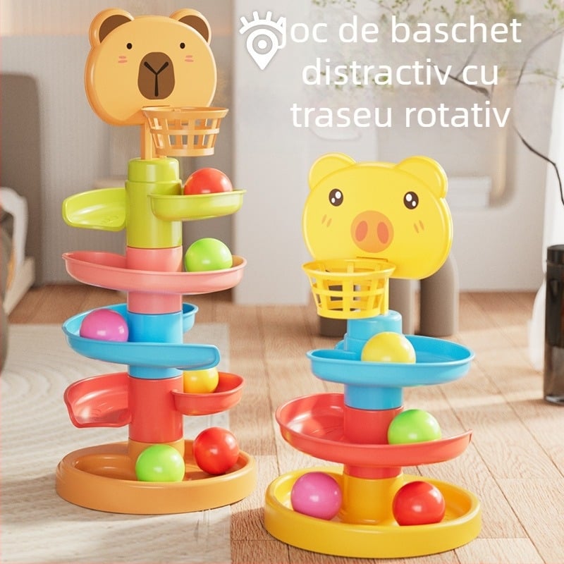 Turn interactiv cu pistă și mingi care se rostogolesc – jucărie din plastic pentru copii 3-6 ani, dezvoltare intelectuală, coordonare mână-ochi și interacțiune părinte-copil