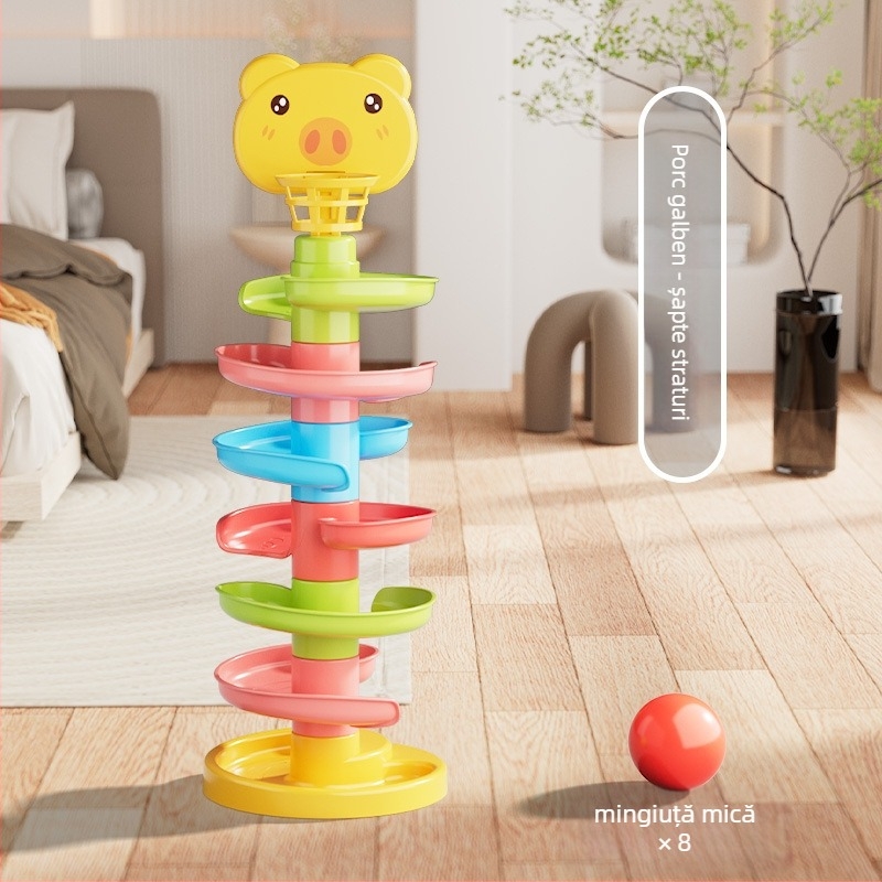 Turn interactiv cu pistă și mingi care se rostogolesc – jucărie din plastic pentru copii 3-6 ani, dezvoltare intelectuală, coordonare mână-ochi și interacțiune părinte-copil