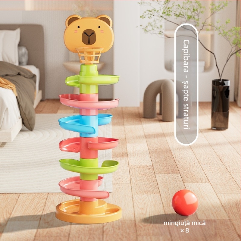 Turn interactiv cu pistă și mingi care se rostogolesc – jucărie din plastic pentru copii 3-6 ani, dezvoltare intelectuală, coordonare mână-ochi și interacțiune părinte-copil