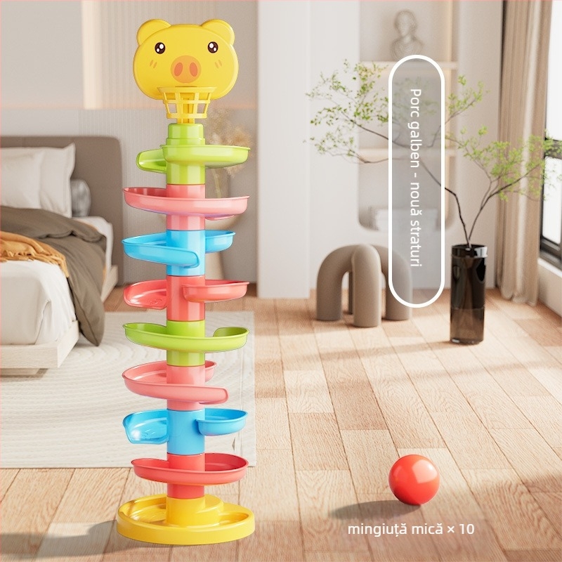 Turn interactiv cu pistă și mingi care se rostogolesc – jucărie din plastic pentru copii 3-6 ani, dezvoltare intelectuală, coordonare mână-ochi și interacțiune părinte-copil