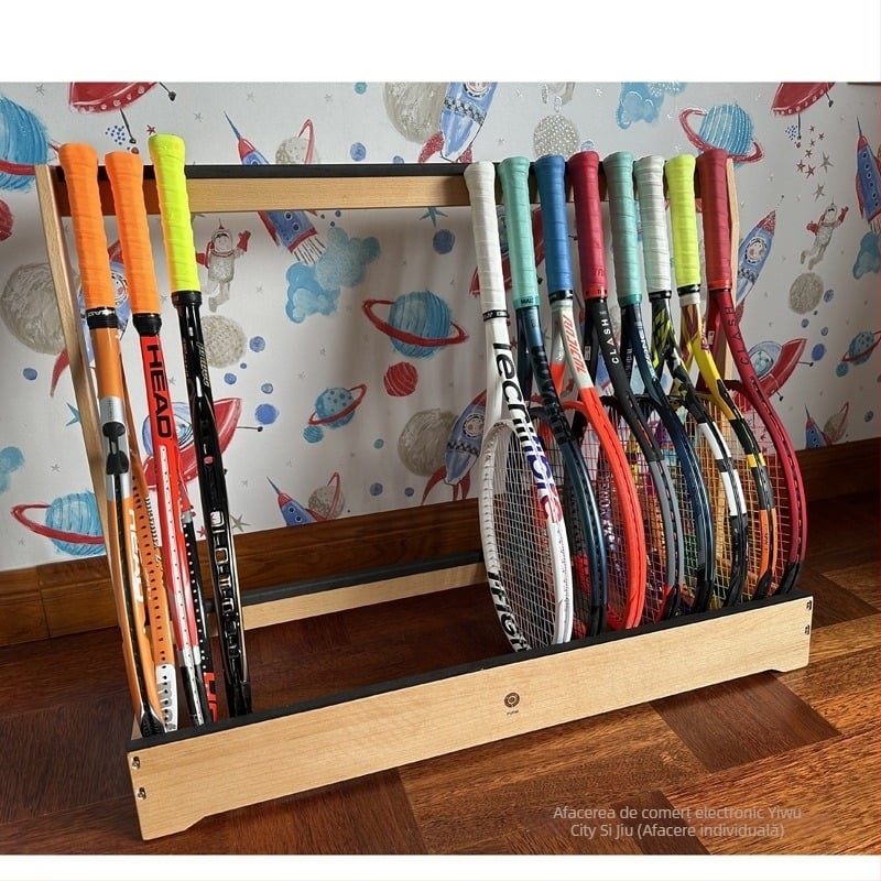 Raft de depozitare și expunere pentru rachete de tenis din lemn masiv, cu suport mobil — Cod produs F97h867s5mh888