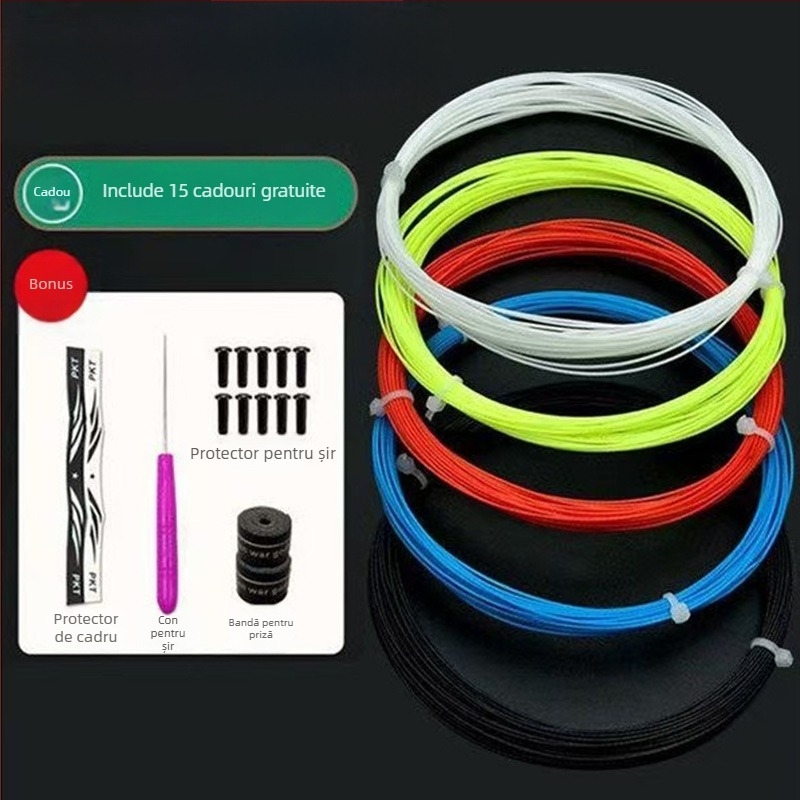 Set de șiruri pentru rachetă de badminton — fibră de nailon, tensiune 18–30 lb, Record Work, pentru badminton.
