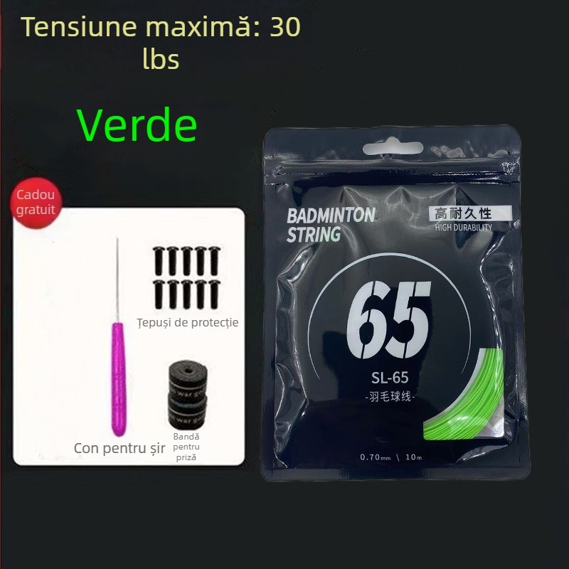Set de șiruri pentru rachetă de badminton — fibră de nailon, tensiune 18–30 lb, Record Work, pentru badminton.