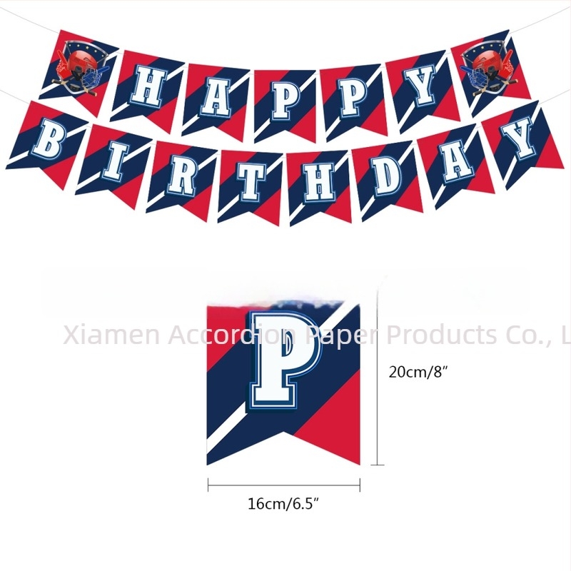 Set de petrecere pentru copii cu temă hochei — decorațiuni pentru tort cu figuri de hochei, bannere cu steaguri, baloane, semne de ușă și carduri de agățat; design geometric, modern și minimalist; material: hârtie acoperită.