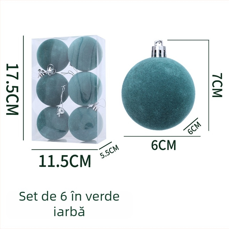 Ornament de Crăciun, bilă din flocking, material flocking, stil modern simplu, manufactură semi-manuală și semi-mecanică.