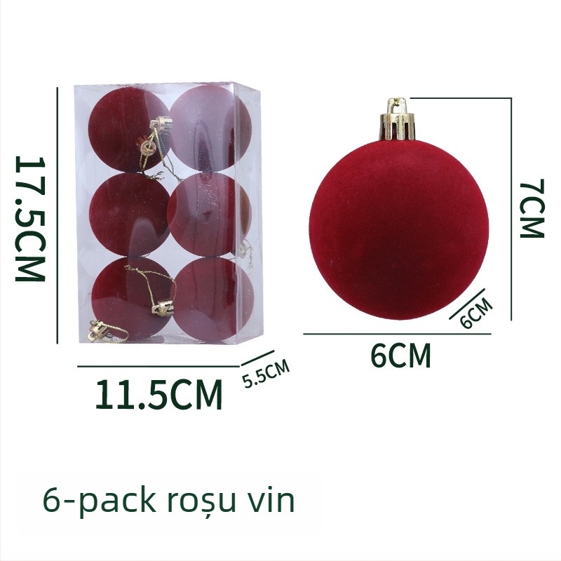 Ornament de Crăciun, bilă din flocking, material flocking, stil modern simplu, manufactură semi-manuală și semi-mecanică.