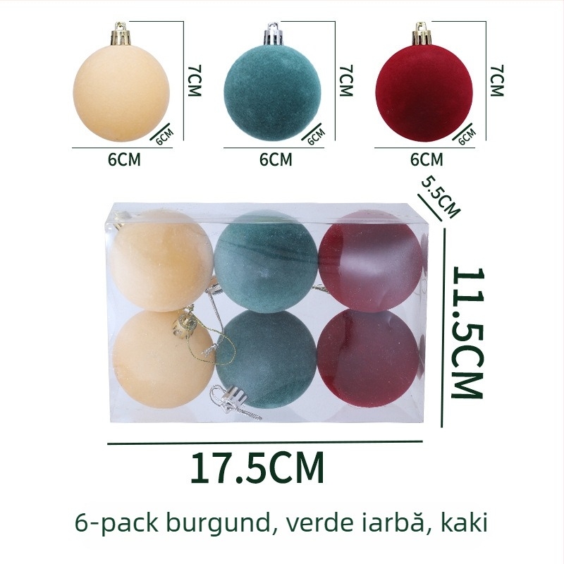 Ornament de Crăciun, bilă din flocking, material flocking, stil modern simplu, manufactură semi-manuală și semi-mecanică.