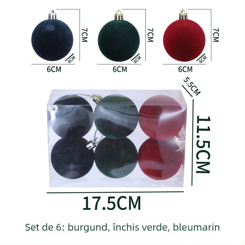 Ornament de Crăciun, bilă din flocking, material flocking, stil modern simplu, manufactură semi-manuală și semi-mecanică.