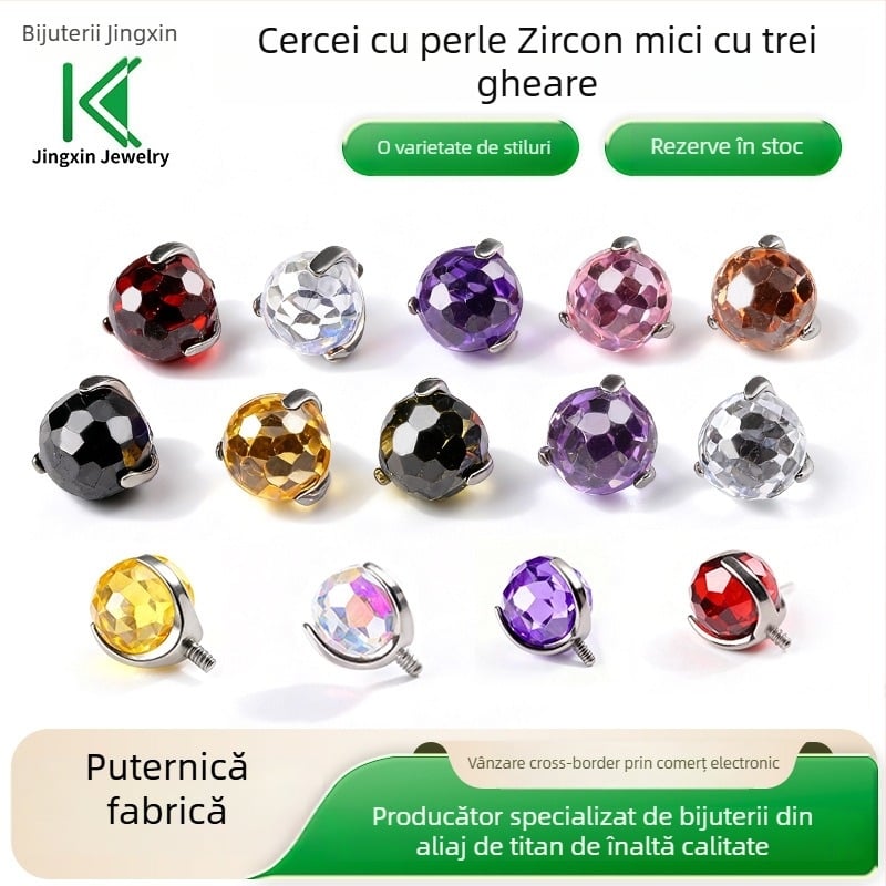 Știft de limbă din titan cu minge disco geometric din zirconiu — bijuterii unisex pentru piercing la urechi și corp, aliaj de titan, cristale zirconiu