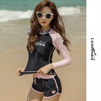 Costum de baie pentru scufundări pentru femei Langchen, nylon, protecție UV, imprimeu digital