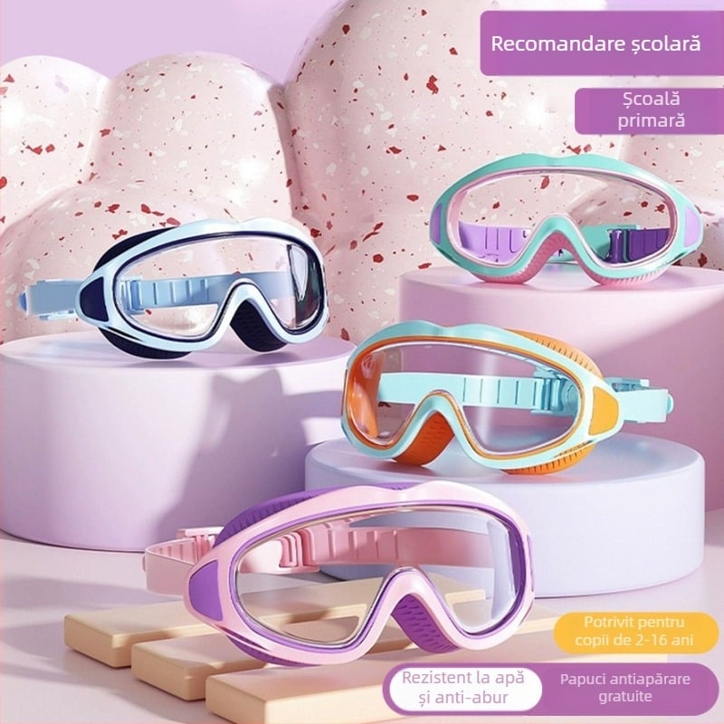 Youyou Set ochelari de înot pentru copii cu şapcă – lentile PC, anti ceață, impermeabili, ramă mare