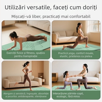 Covoraș de yoga din TPE, 185x80 cm, 8 mm grosime, cu lățime suplimentară, antiderapant, stil chinezesc, model floral