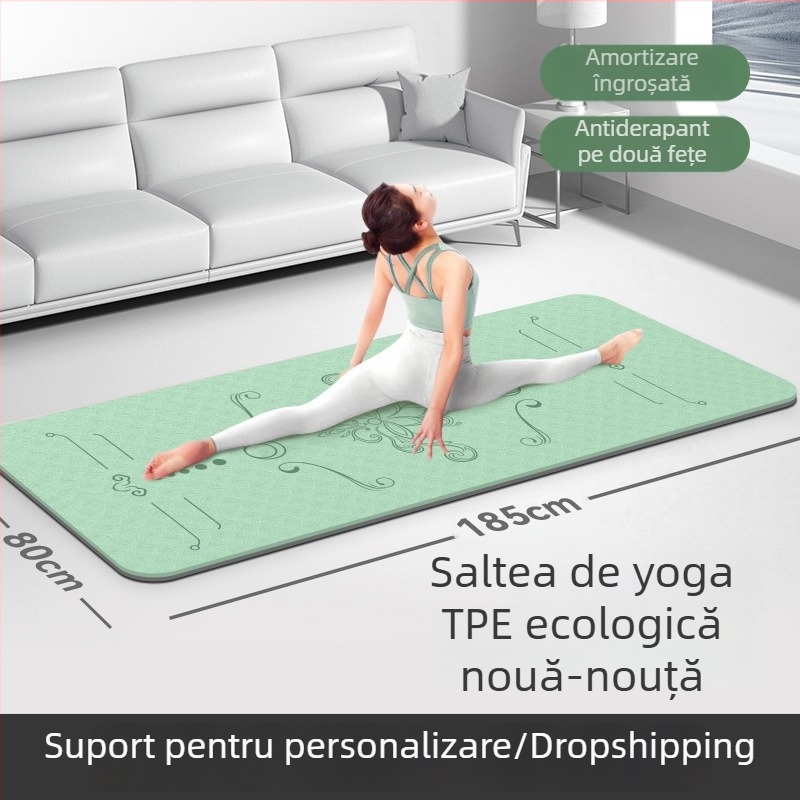 Covoraș de yoga din TPE, 185x80 cm, 8 mm grosime, cu lățime suplimentară, antiderapant, stil chinezesc, model floral