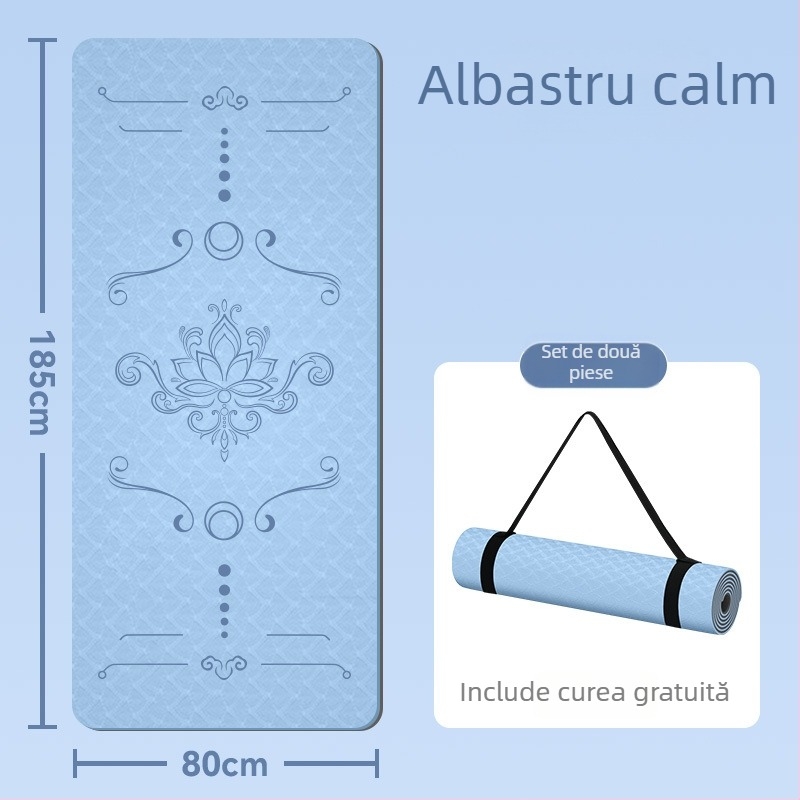 Covoraș de yoga din TPE, 185x80 cm, 8 mm grosime, cu lățime suplimentară, antiderapant, stil chinezesc, model floral