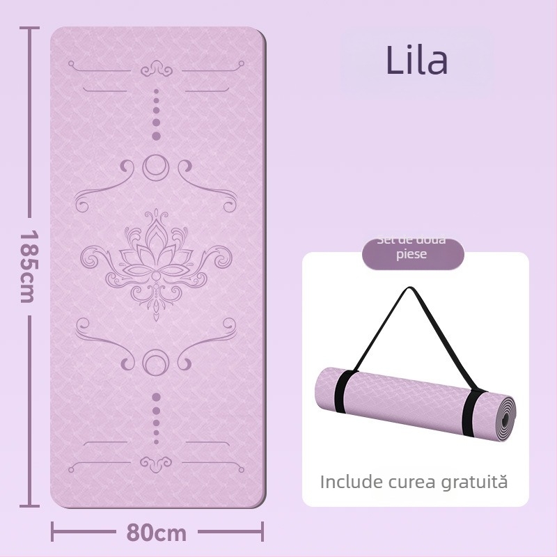 Covoraș de yoga din TPE, 185x80 cm, 8 mm grosime, cu lățime suplimentară, antiderapant, stil chinezesc, model floral