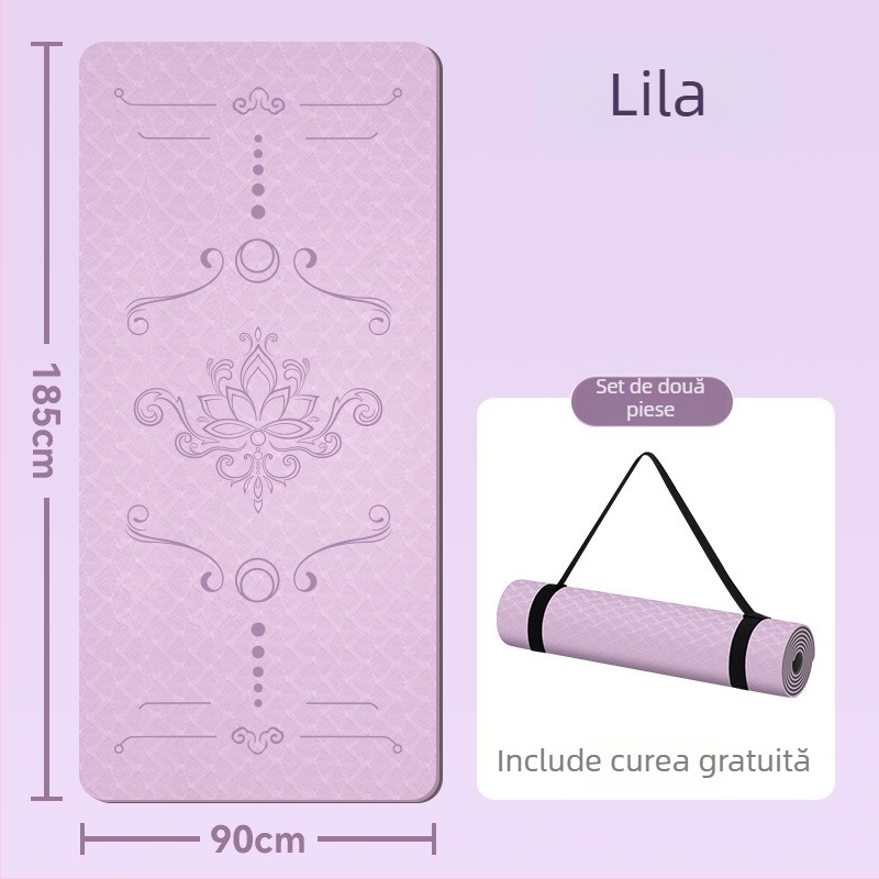 Covoraș de yoga din TPE, 185x80 cm, 8 mm grosime, cu lățime suplimentară, antiderapant, stil chinezesc, model floral