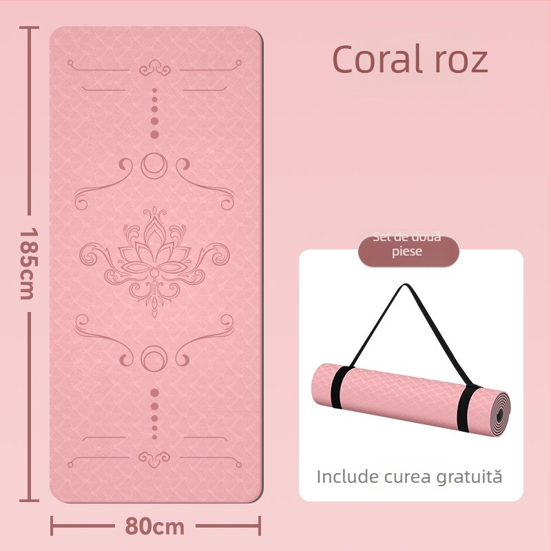 Covoraș de yoga din TPE, 185x80 cm, 8 mm grosime, cu lățime suplimentară, antiderapant, stil chinezesc, model floral