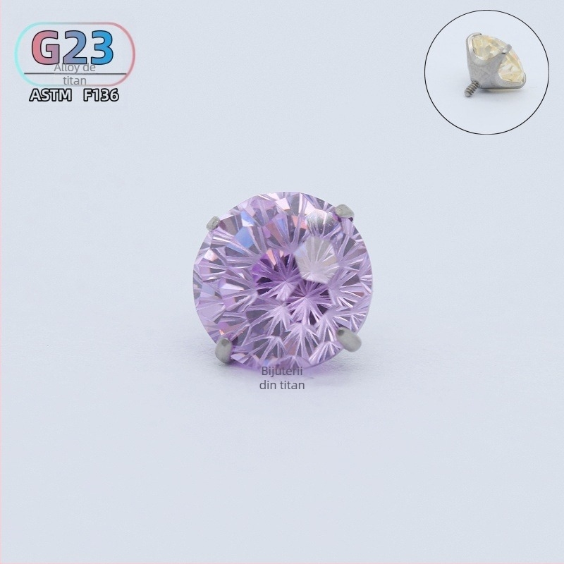 Cercei pentru urechi din aliaj de titan cu cristale zircon, formă rotundă, filet interior