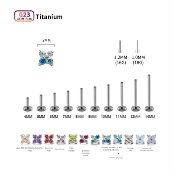Bijuterii de piercing pentru urechi din aliaj de titan, formă trifoi cu patru foi, zirconiu cubic sintetic, montură inlay