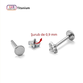 Bijuterii de piercing pentru urechi din aliaj de titan, formă trifoi cu patru foi, zirconiu cubic sintetic, montură inlay