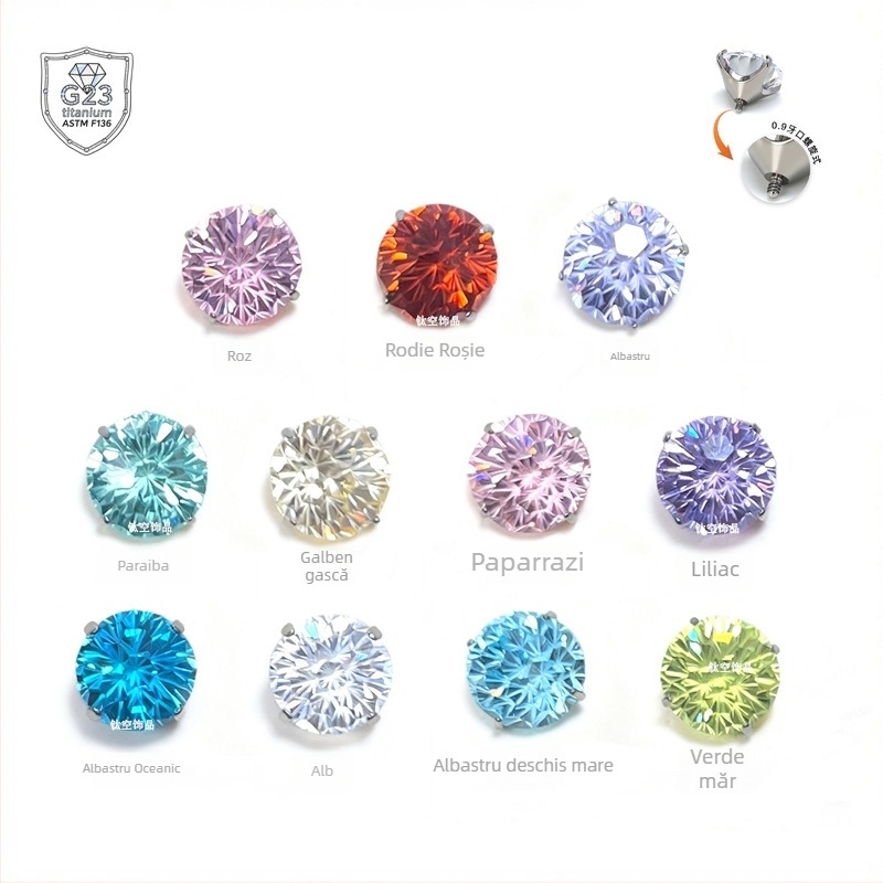 Bijuterii de piercing din aliaj de titan, formă geometrică, zirconiu tăiat în formă de artificii | Unisex, finisaj neted