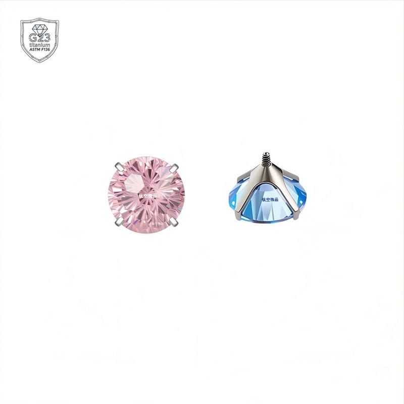 Bijuterii de piercing din aliaj de titan, formă geometrică, zirconiu tăiat în formă de artificii | Unisex, finisaj neted