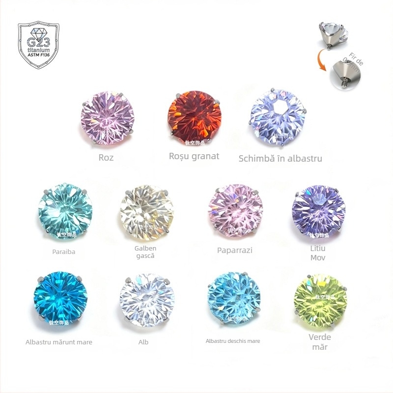 Bijuterii de piercing din aliaj de titan, formă geometrică, zirconiu tăiat în formă de artificii | Unisex, finisaj neted