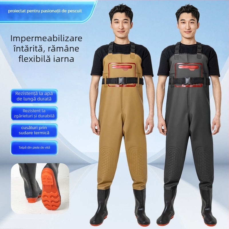 Îmbrăcăminte de pescuit impermeabilă, cu pantaloni de apă integrați, unisex, rezistentă la abraziune, pentru toate anotimpurile