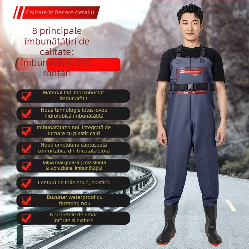 Îmbrăcăminte de pescuit impermeabilă, cu pantaloni de apă integrați, unisex, rezistentă la abraziune, pentru toate anotimpurile