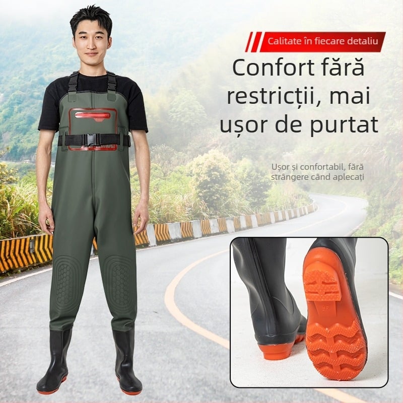 Îmbrăcăminte de pescuit impermeabilă, cu pantaloni de apă integrați, unisex, rezistentă la abraziune, pentru toate anotimpurile