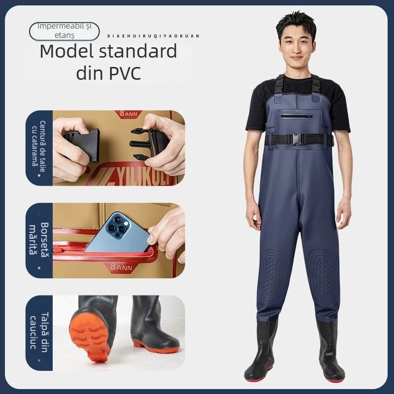 Îmbrăcăminte de pescuit impermeabilă, cu pantaloni de apă integrați, unisex, rezistentă la abraziune, pentru toate anotimpurile