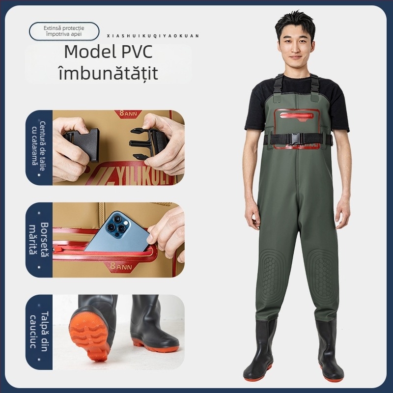Îmbrăcăminte de pescuit impermeabilă, cu pantaloni de apă integrați, unisex, rezistentă la abraziune, pentru toate anotimpurile