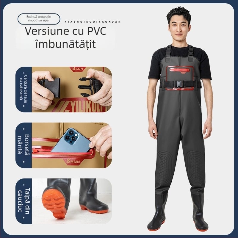 Îmbrăcăminte de pescuit impermeabilă, cu pantaloni de apă integrați, unisex, rezistentă la abraziune, pentru toate anotimpurile