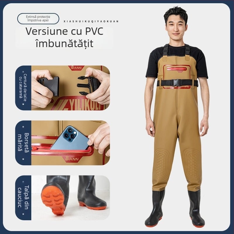 Îmbrăcăminte de pescuit impermeabilă, cu pantaloni de apă integrați, unisex, rezistentă la abraziune, pentru toate anotimpurile