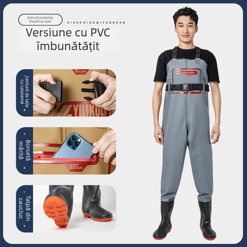 Îmbrăcăminte de pescuit impermeabilă, cu pantaloni de apă integrați, unisex, rezistentă la abraziune, pentru toate anotimpurile