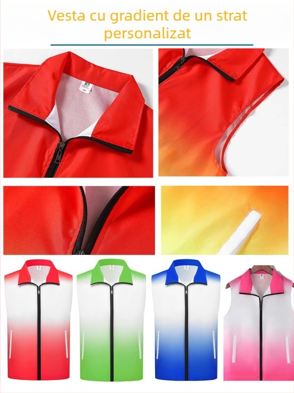 Vesta de voluntari cu model gradient, 100% poliester, fermoar frontal, croială lejeră