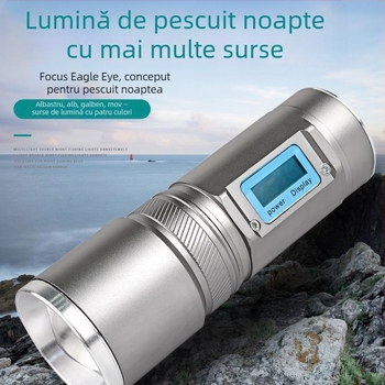 Lampa de pescuit de noapte cu patru surse de lumină, zoom, turelă laser de înaltă putere, alimentată cu baterii