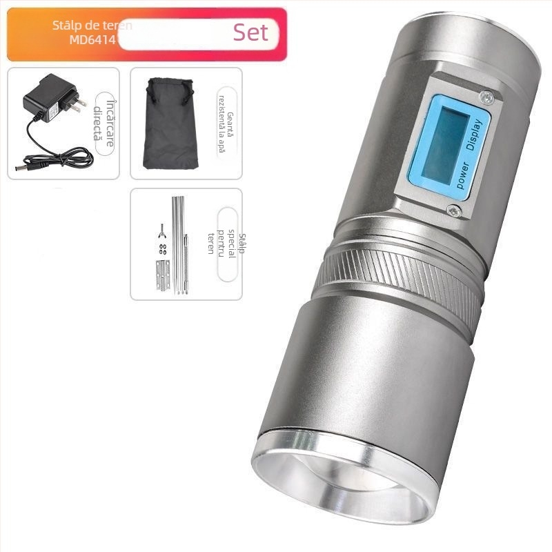Lampa de pescuit de noapte cu patru surse de lumină, zoom, turelă laser de înaltă putere, alimentată cu baterii