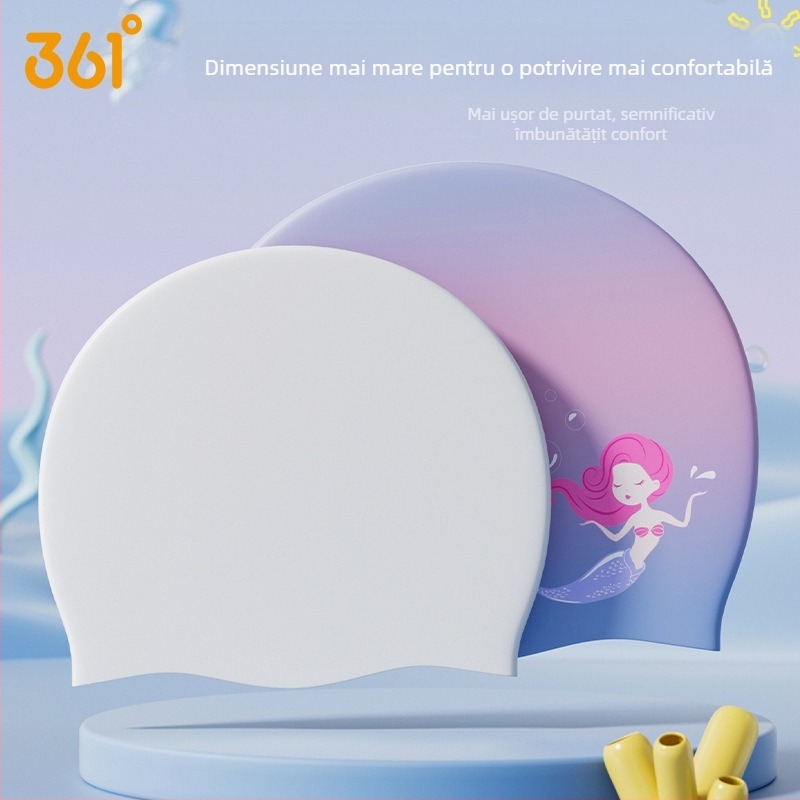 361° Pălărie de înot din silicon pentru copii – imprimeu, impermeabilă, protecție urechi