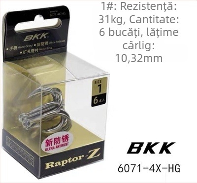 Cârlig de ancoră pentru pescuit maritim BKK, model 6071-4X-HG, cu trei cârlige, întărire de patru ori, anticoroziv
