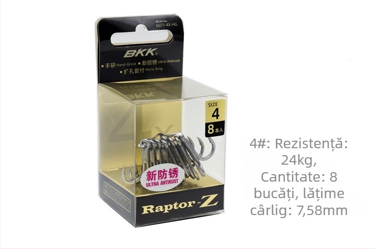 Cârlig de ancoră pentru pescuit maritim BKK, model 6071-4X-HG, cu trei cârlige, întărire de patru ori, anticoroziv