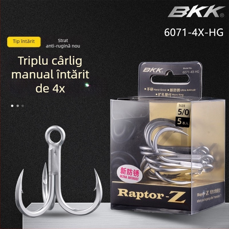 Cârlig de ancoră pentru pescuit maritim BKK, model 6071-4X-HG, cu trei cârlige, întărire de patru ori, anticoroziv