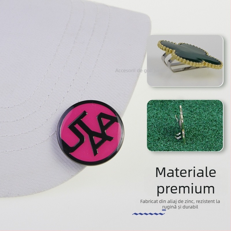 Clip pentru șapcă de golf cu marker magnetic pentru minge, aliaj de zinc magnet, design detașabil cu trifoi cu patru foi, etichetă privată personalizabilă