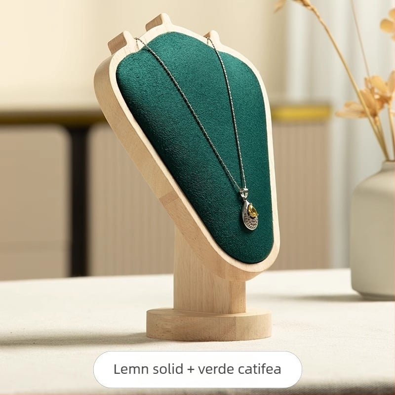 Suport pentru coliere din lemn cu textură nuc – afișaj de bijuterii pe birou, stil modern minimalist, 1 nivel