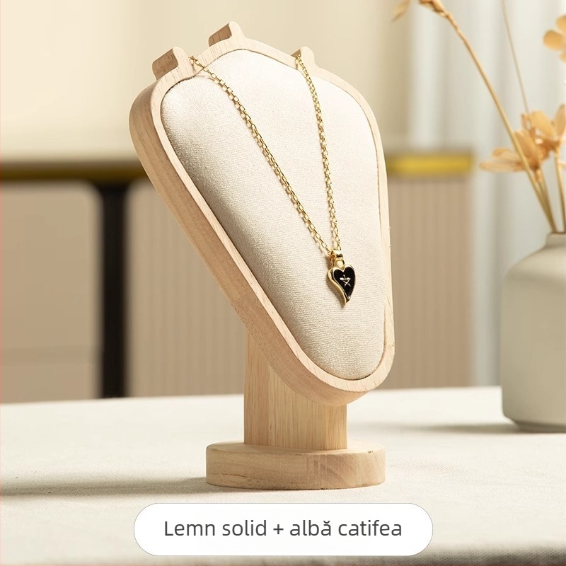 Suport pentru coliere din lemn cu textură nuc – afișaj de bijuterii pe birou, stil modern minimalist, 1 nivel